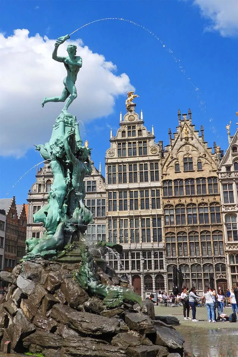 Antwerp guild houses and Brabo statue on the Grote Markt town square