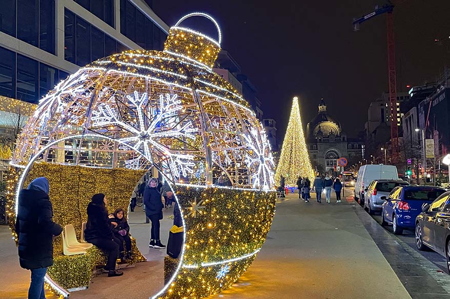 Antwerp in winter - holiday season decorations near Opera Square