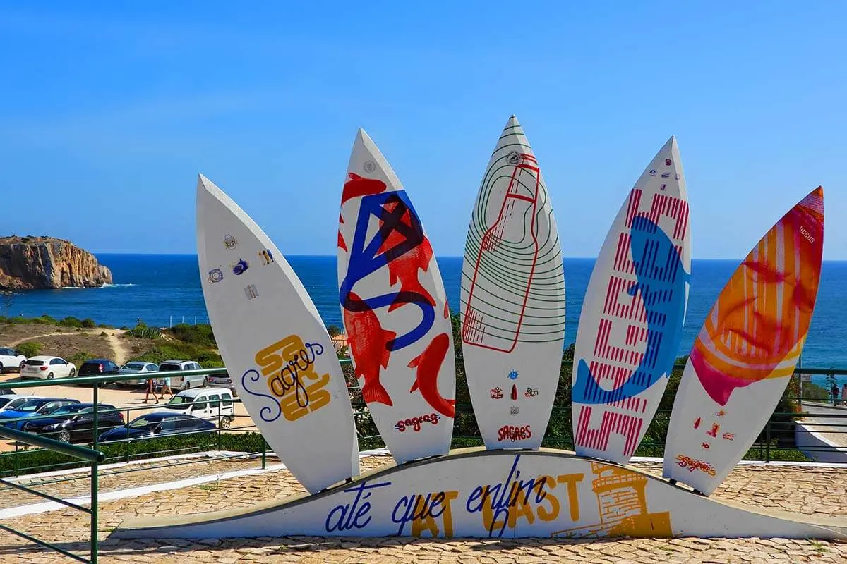 Colorful surfboards in Sagres town (Algarve Portugal)