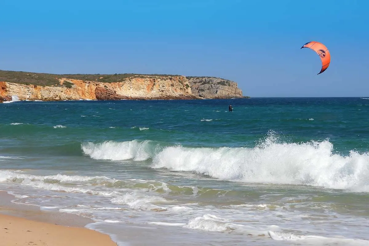 Kitesurfing at Praia do Martinhal in Sagres Portugal