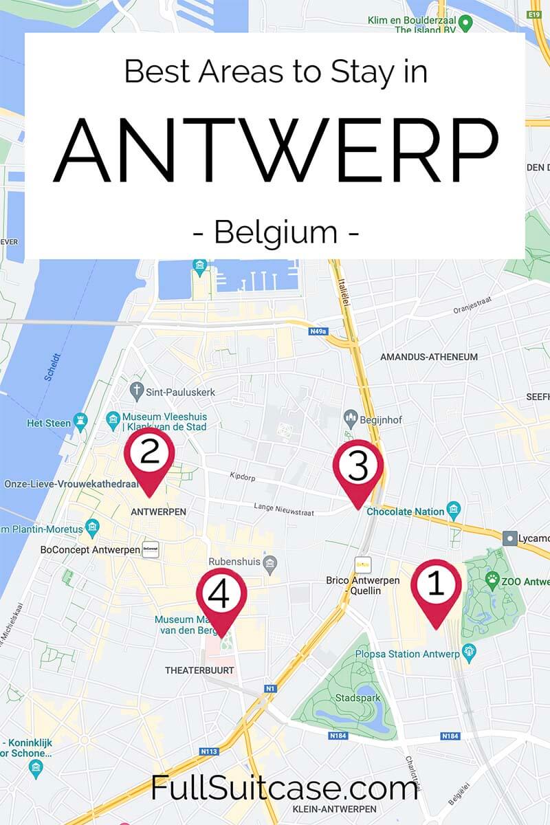 Map of the best areas to stay in Antwerp (Antwerpen, Belgium)