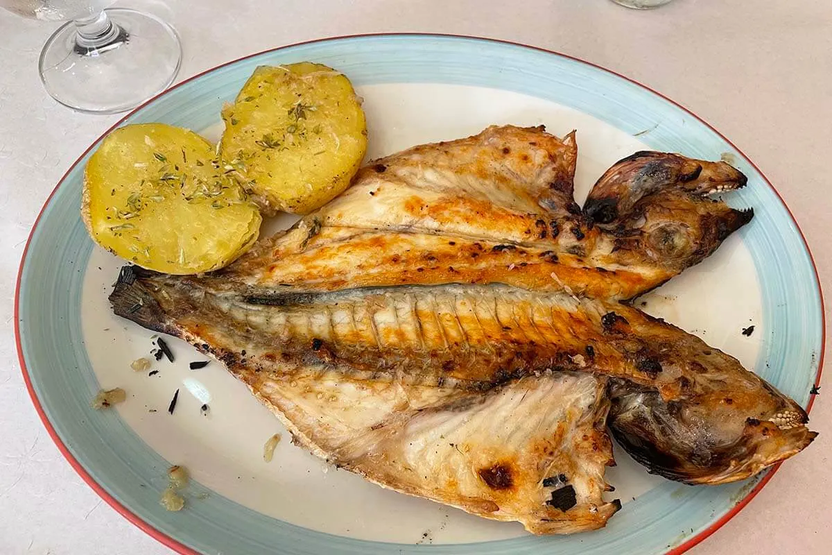 Portuguese grilled fish at a small local restaurant in Faro