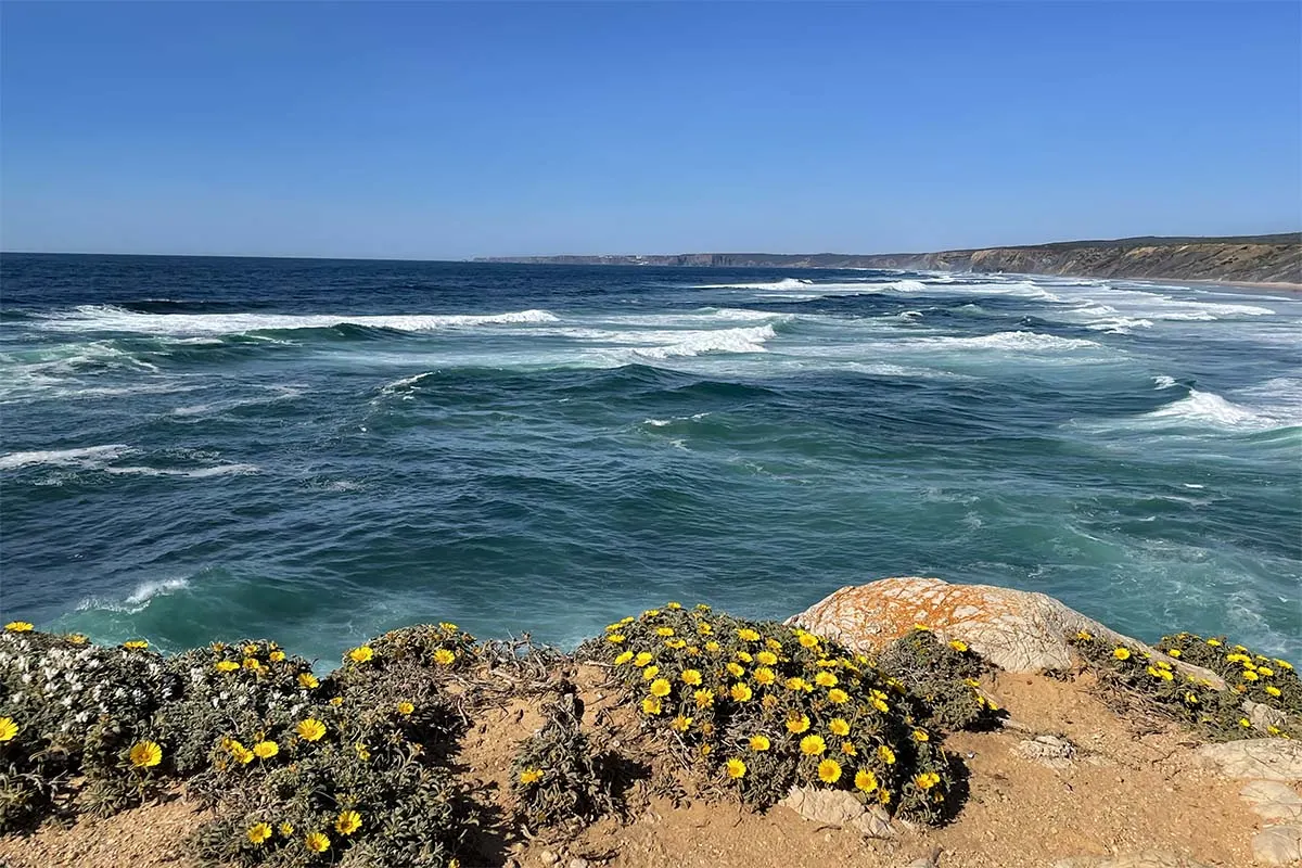 Coastal scenery at Bordeira Beach in the spring.