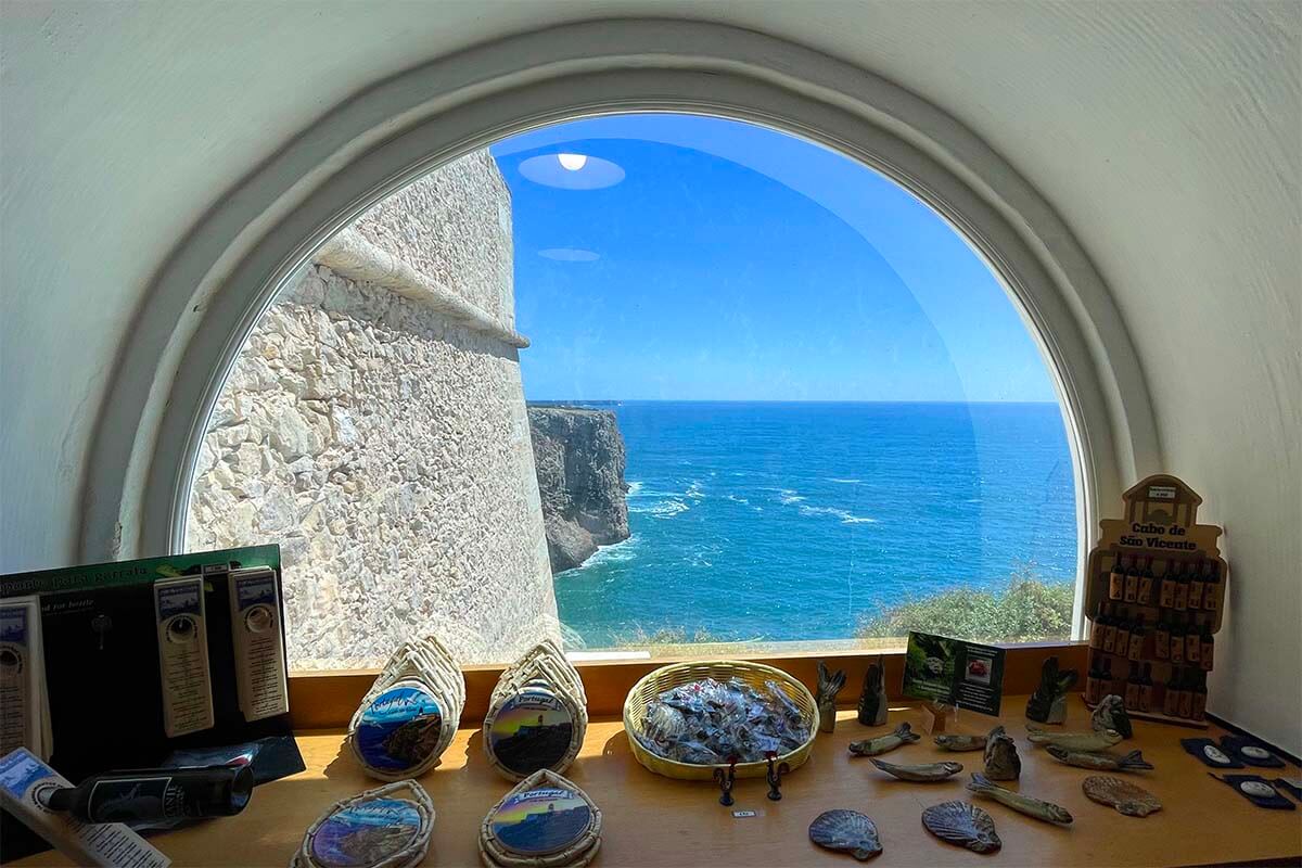 View from the window at the souvenir shop at Cape St Vincent Lighthouse in Sagres