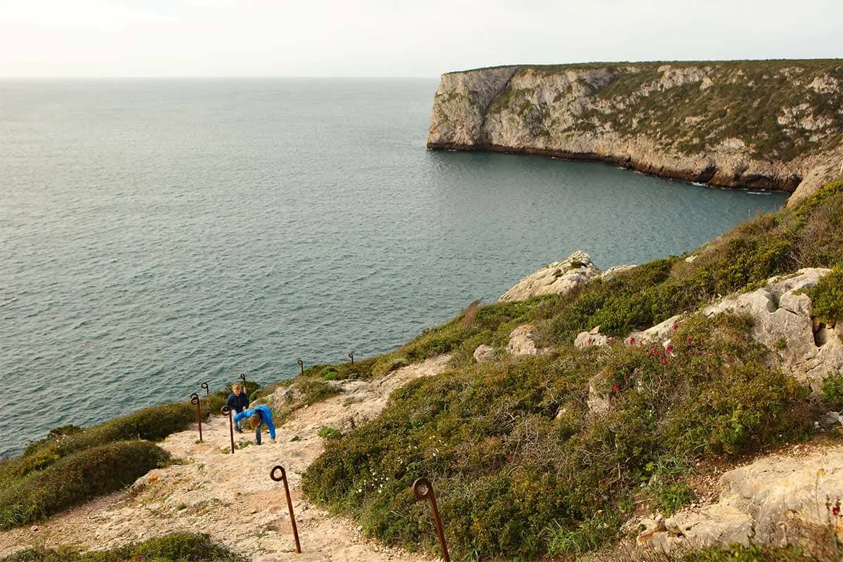 Steep coastal path near Fort of Santo Antonio de Belixe in Sagres Portugal