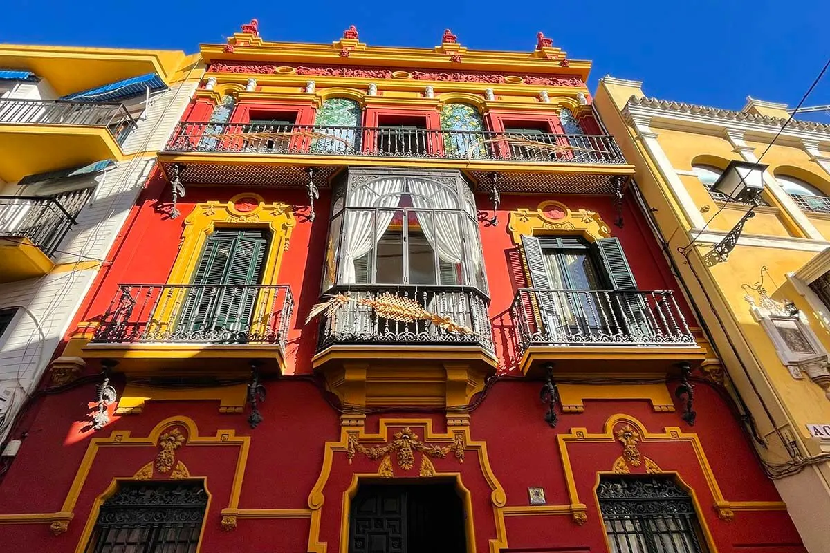 Beautiful colorful buildings in Seville old town