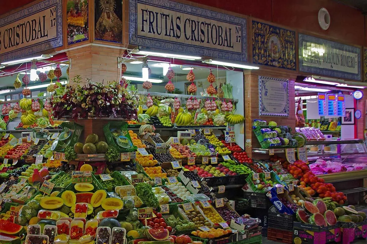 Frutas Cristobal fruit stand at Triana Market in Seville