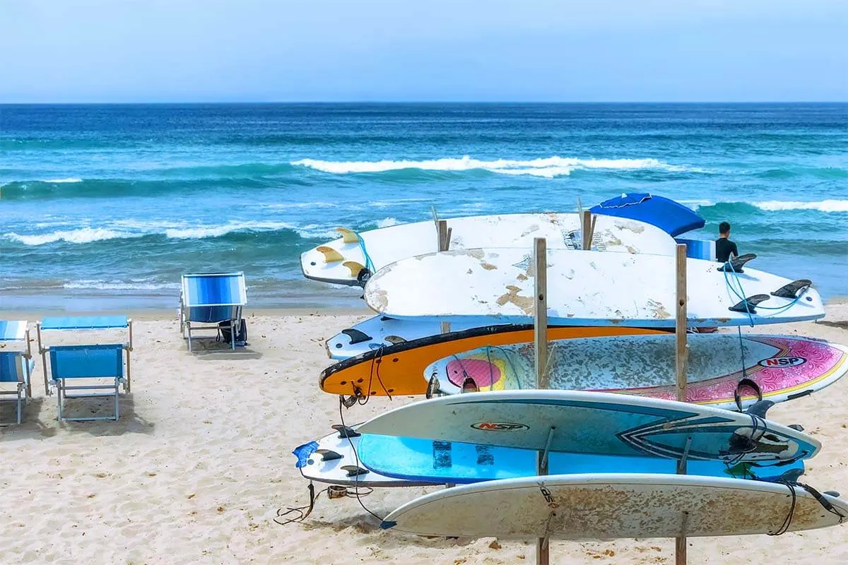 Surfing boards on Manly Beach in Sydney