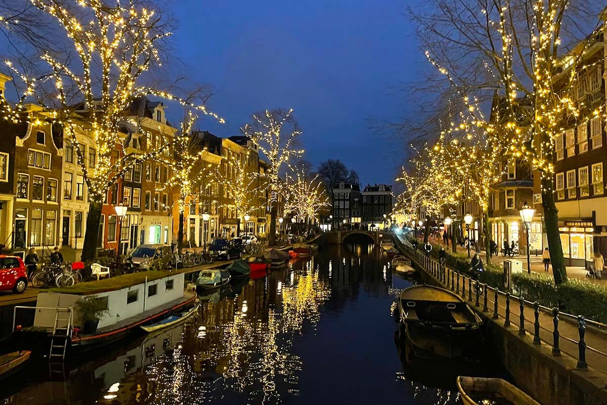 Christmas lights and Amsterdam canals