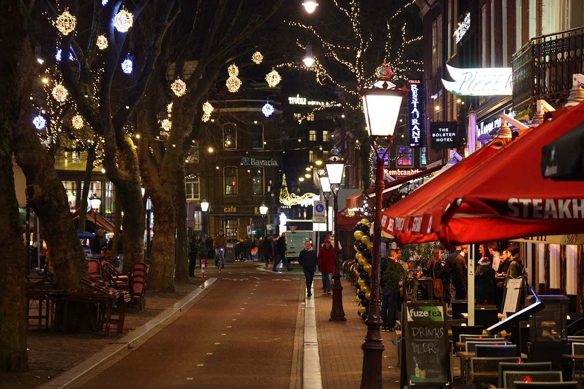 Christmas lights on the streets of Amsterdam (The Netherlands)