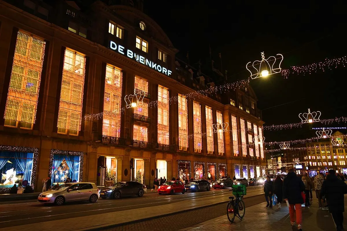 De Bijenkorf department store in Amsterdam at Christmas