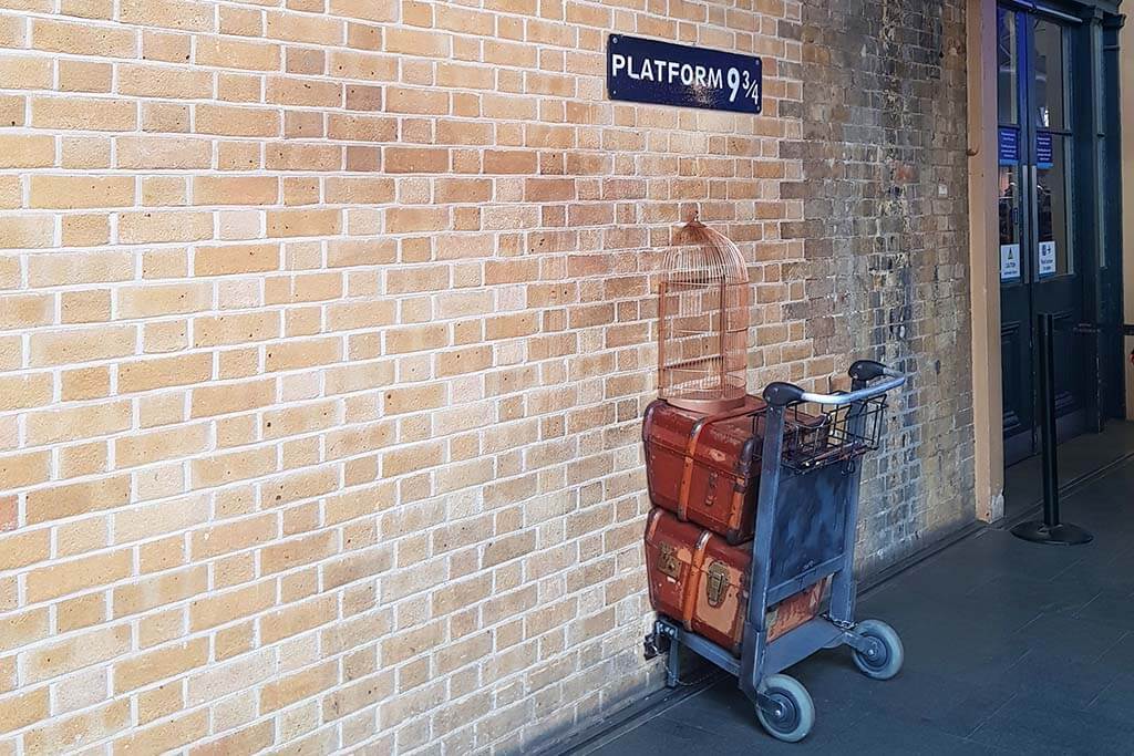 Harry Potter Platform 9 3 4 at King’s Cross Station in London UK