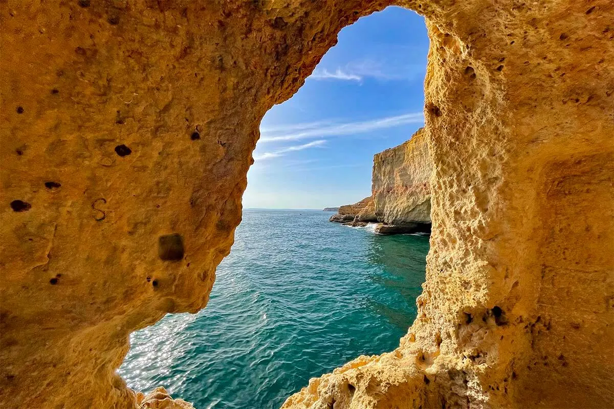 Natural window in the rocks at Algar Seco in Algarve