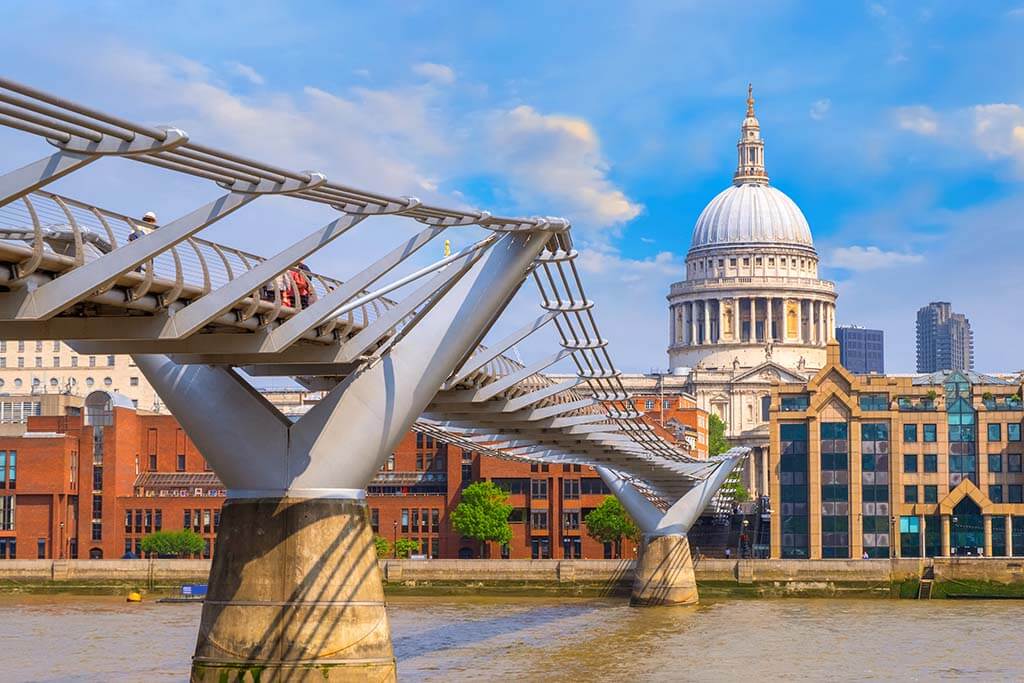 The Millennium Footbridge and St Paul's Cathedral in London