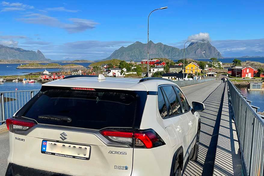 Our rental car on the road in Lofoten Norway