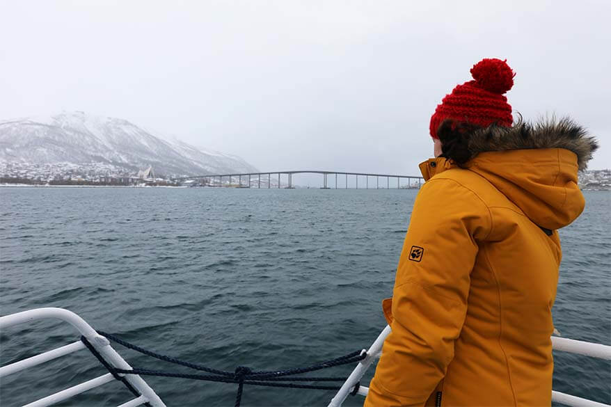 Winter excursion in Tromso fjords in Norway in winter