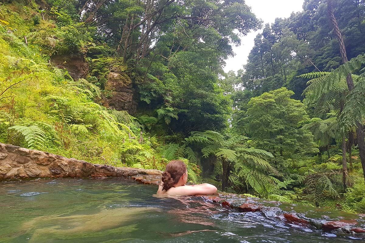 Caldeira Velha hot springs in Sao Miguel Azores Portugal