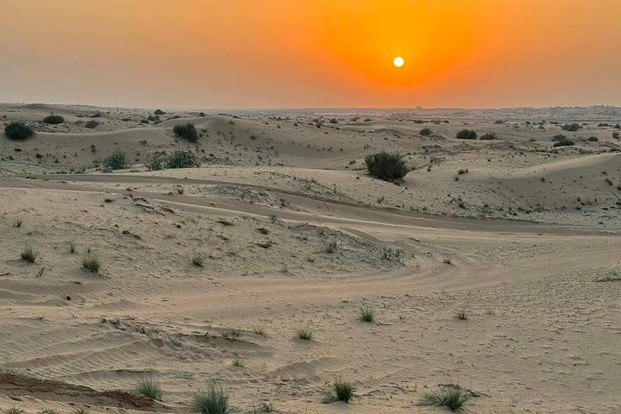 Dubai desert at sunset