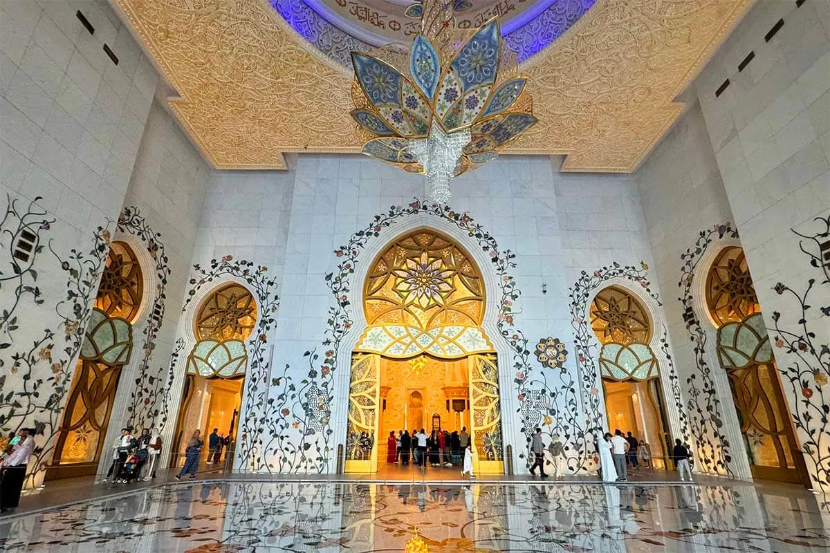 Ornate interior of Sheikh Zayed Grand Mosque in Abu Dhabi
