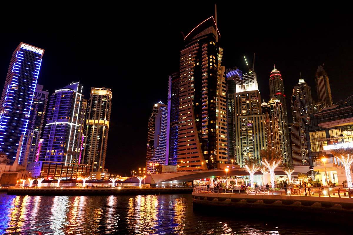 Dubai Marina at night - best things to do in Dubai