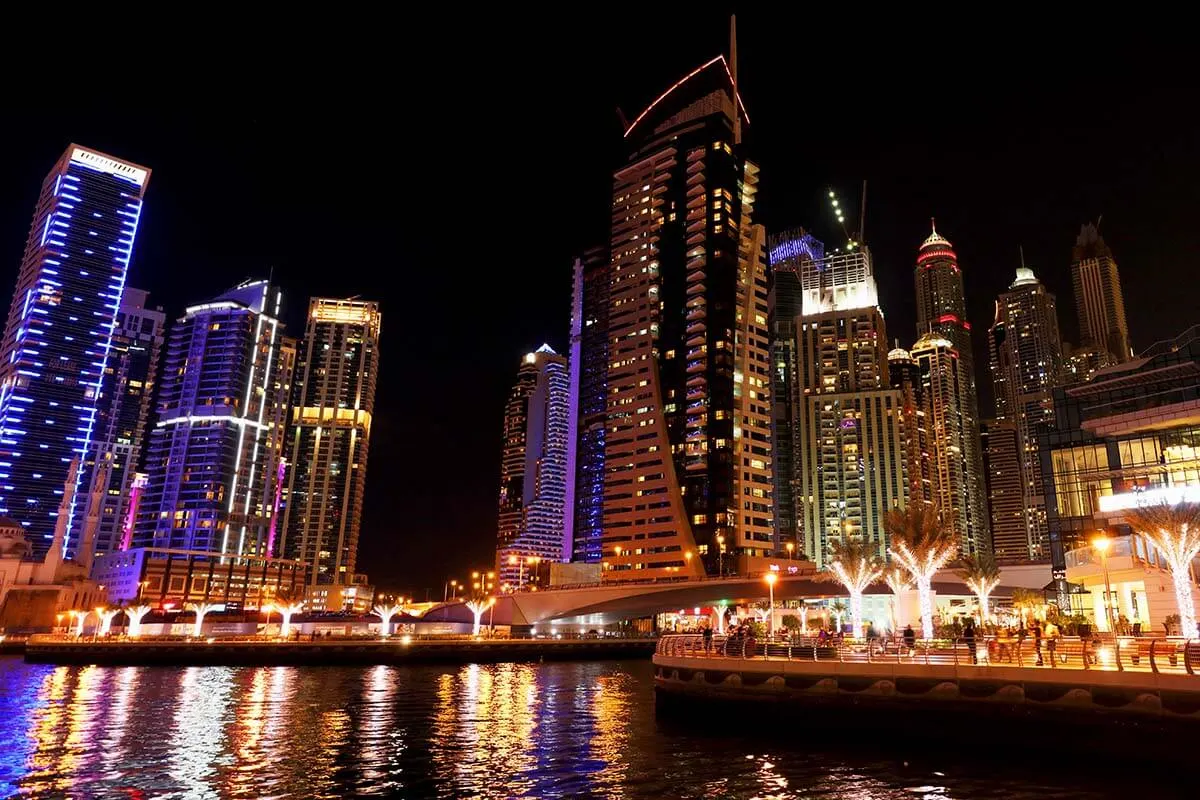Dubai Marina at night - best things to do in Dubai