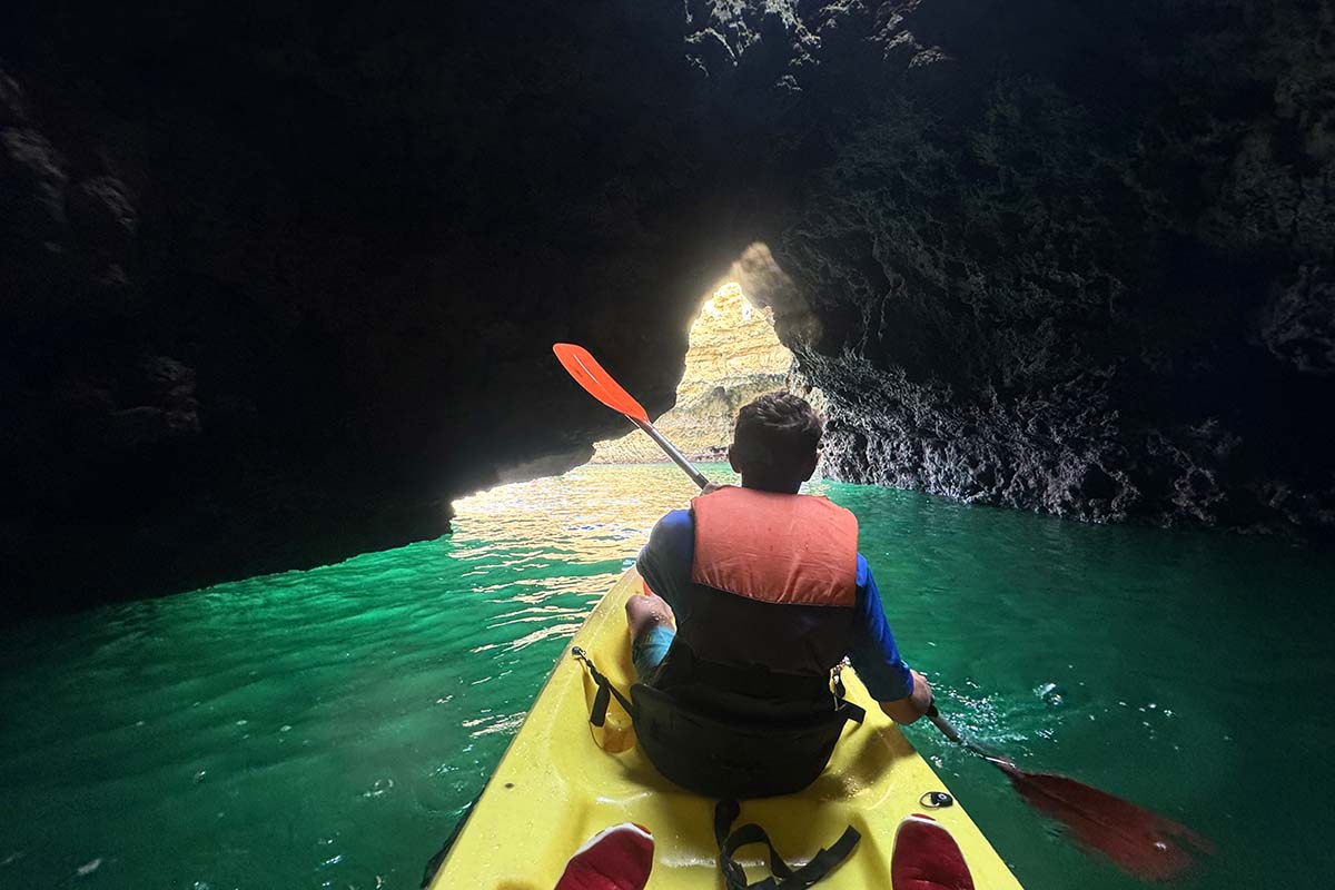 Kayaking inside sea caves in Albufeira Algarve