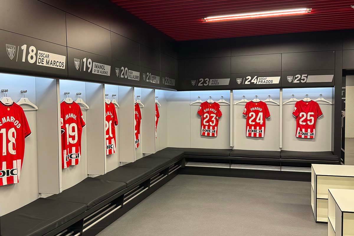 Athletic Bilbao football club player dressing rooms on the stadium tour