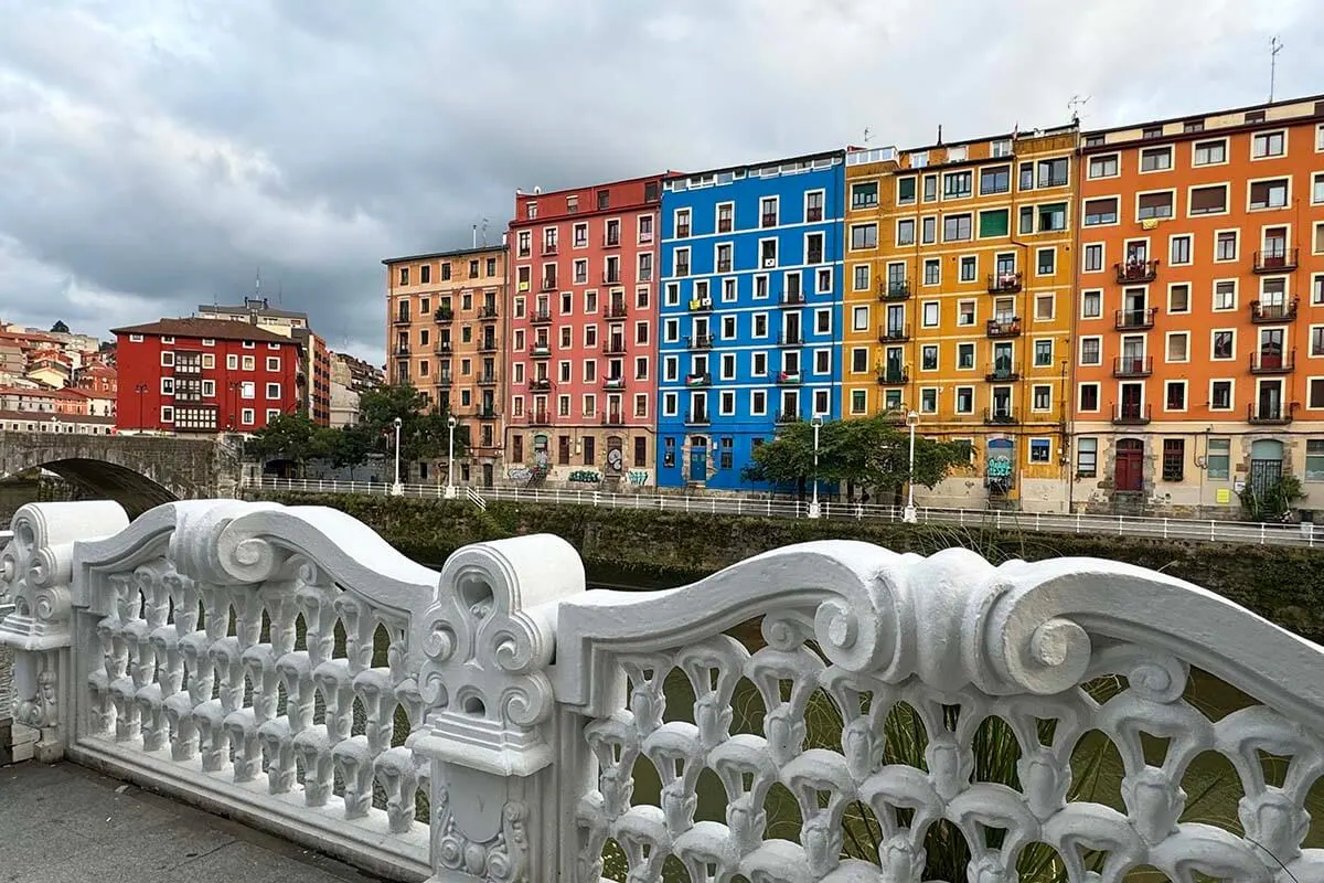 Bilbao riverfront and colorful buildings at Martzana Kaia