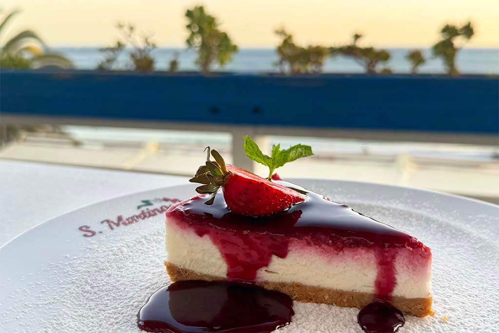 Cheesecake at San Martino seafront restaurant at Praia da Oura in Albufeira