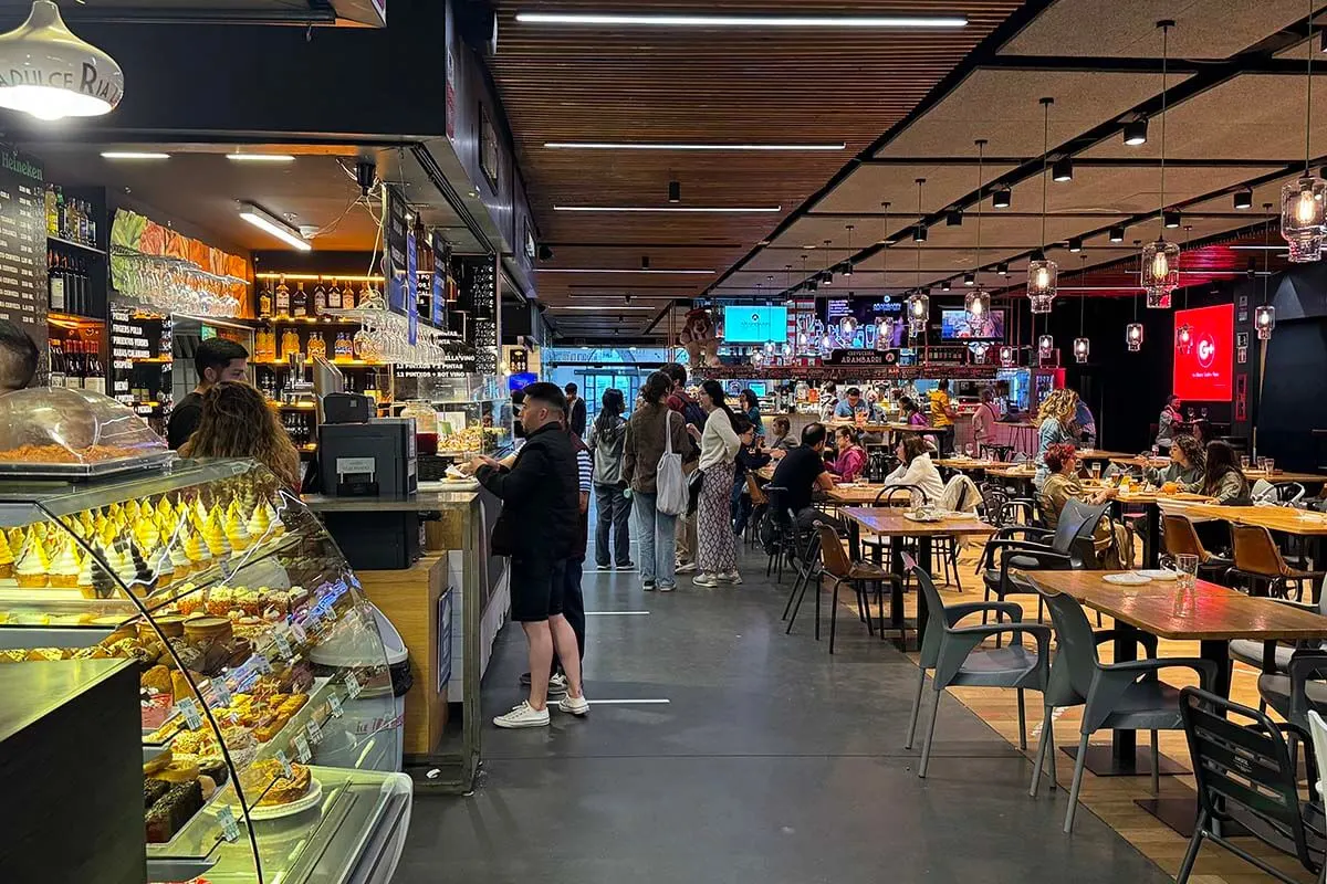 Food court inside La Ribera Market in Bilbao