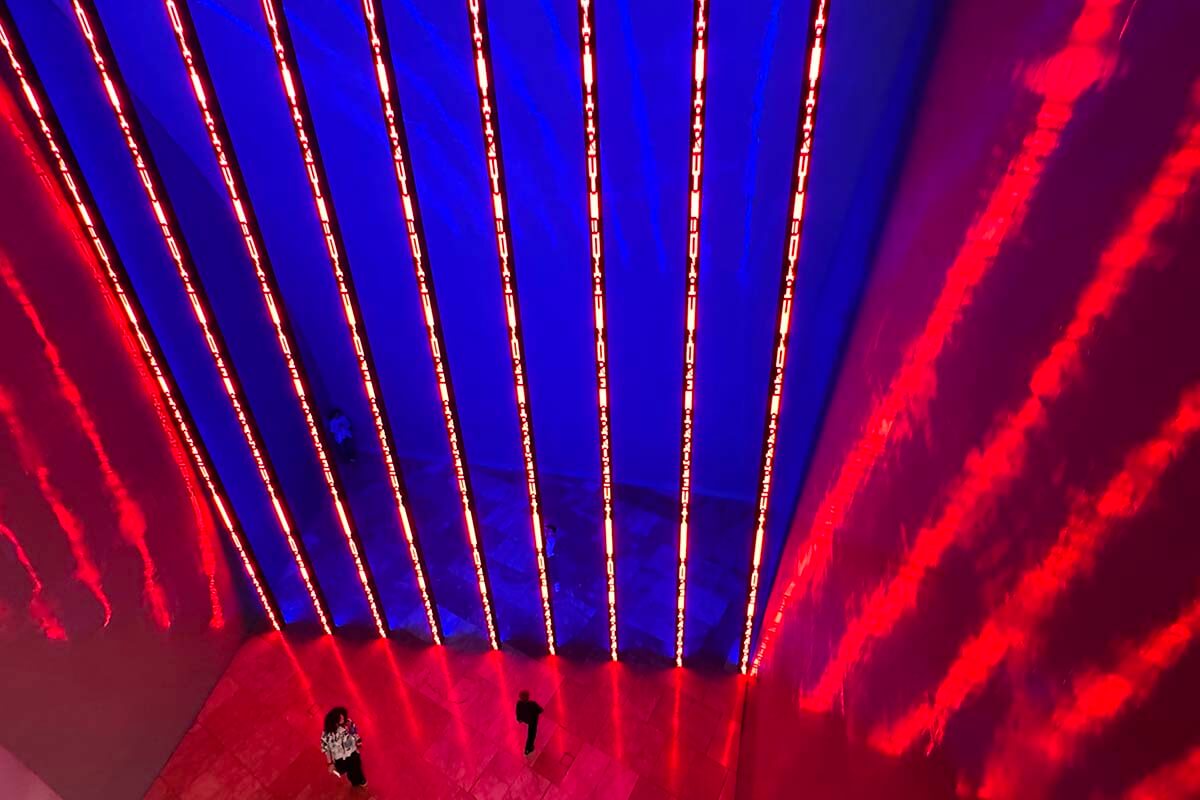 Modern art light display at Guggenheim Bilbao Museum