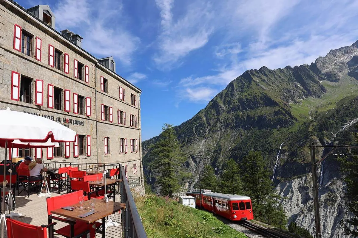 Grand Hotel du Montenvers and cogwheel train in Chamonix France