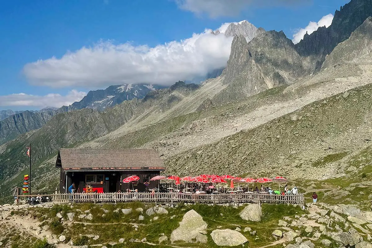 Plan de l’Aiguille restaurant and mountain scenery, Chamonix France