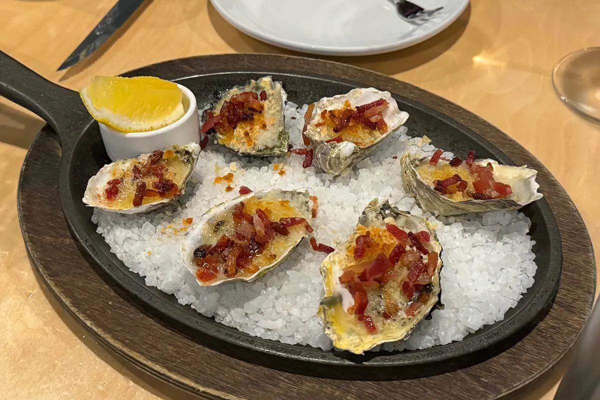 Baked oysters at The Cookery restaurant in Seward