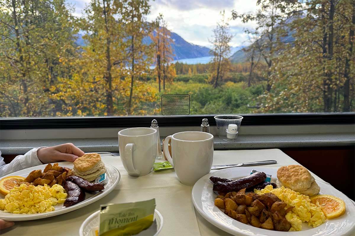 Breakfast on Alaska Railroad scenic train journey