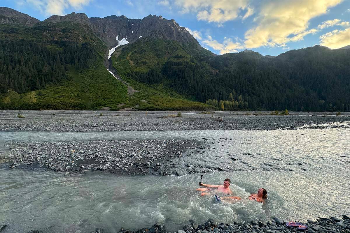 Cold plunge in Resurrection River Seward Alaska