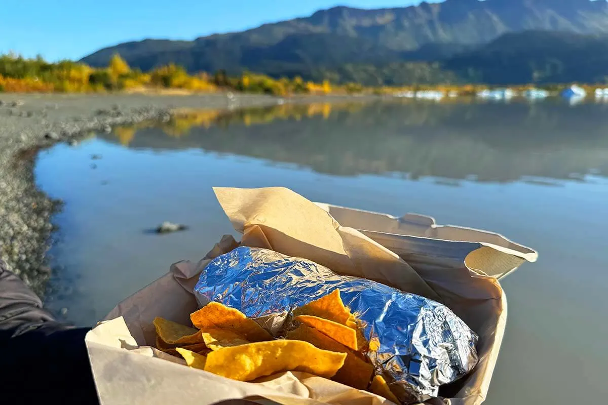 Picnic lunch at Grewingk Glacier Lake in Homer