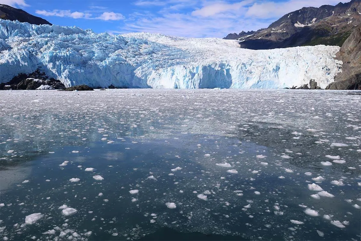 Aialik Glacier and ice on Aialik Bay in Kenai Fjords National Park Alaska