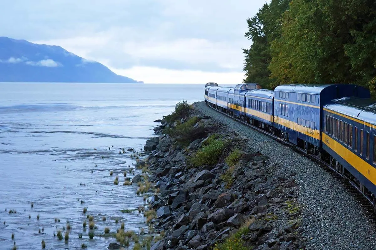 Alaska Railroad Coastal Classic journey - train riding near Turnagain Arm