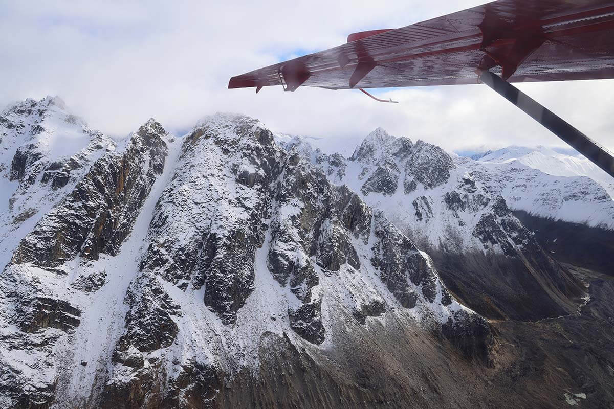 Alaska Range mountains aerial view from Denali airplane tour