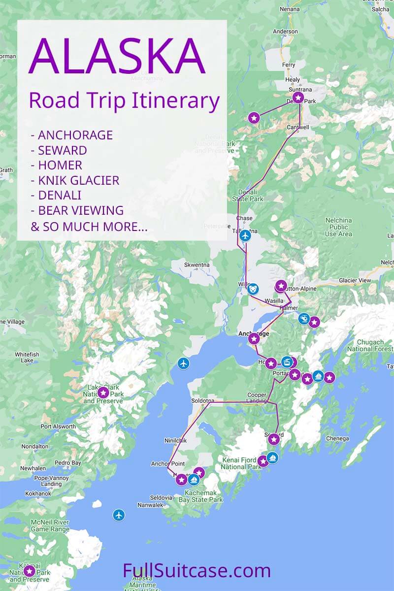 Alaska road trip itinerary map