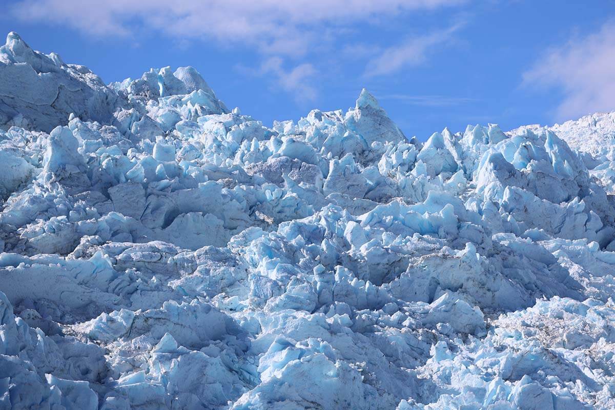 Close up of ice mass at Aialik Glacier in Alaska