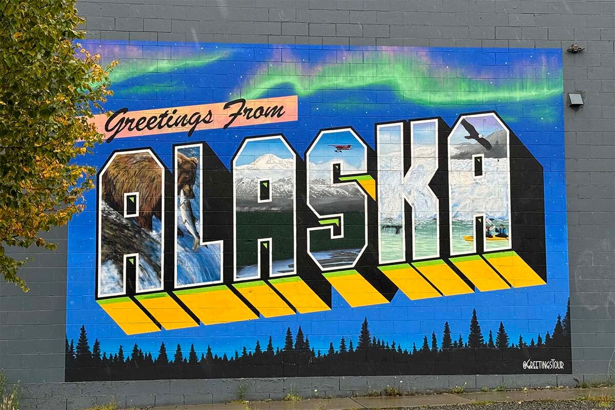 Greetings from Alaska mural in Anchorage