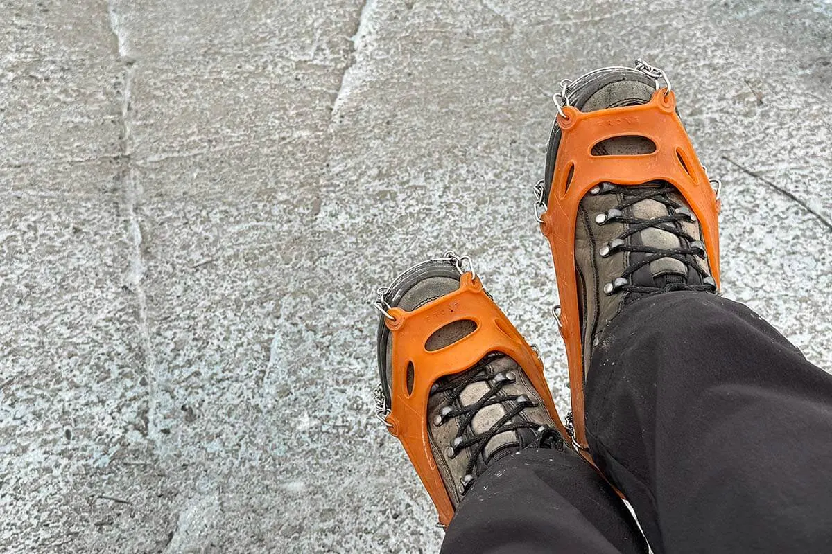 Hiking boots with crampons - Knik Glacier tour in Alaska