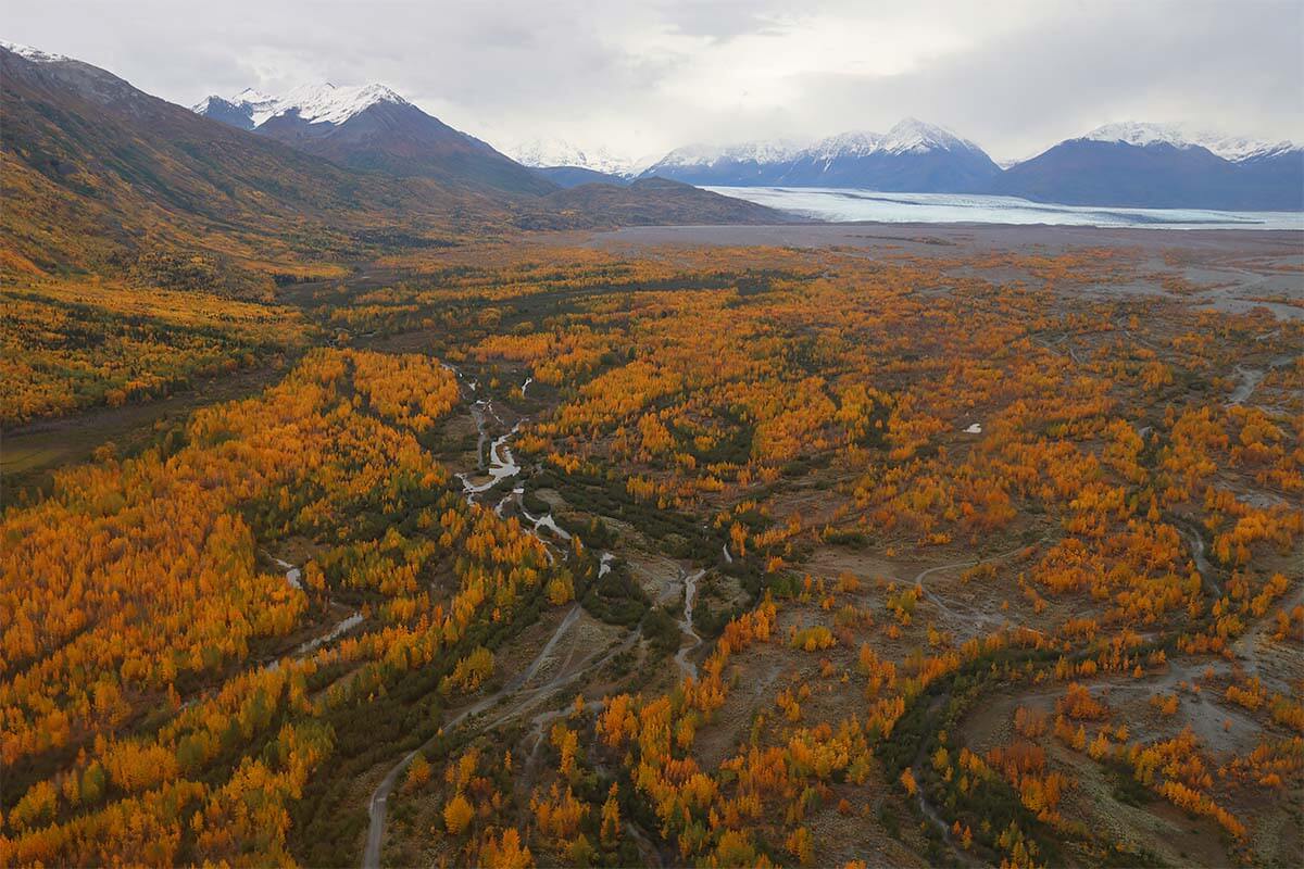 Knik River Valley aerial view from a helicopter