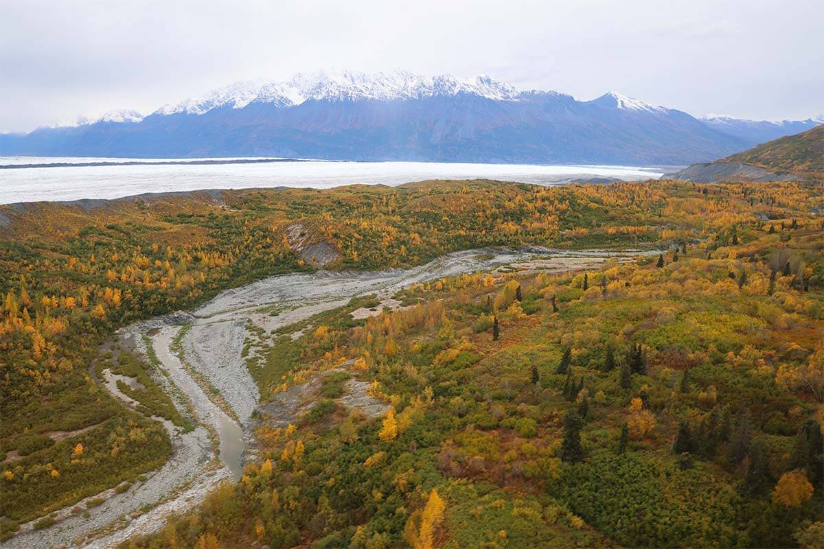 Knik River and Glacier aerial view from a helicopter tour