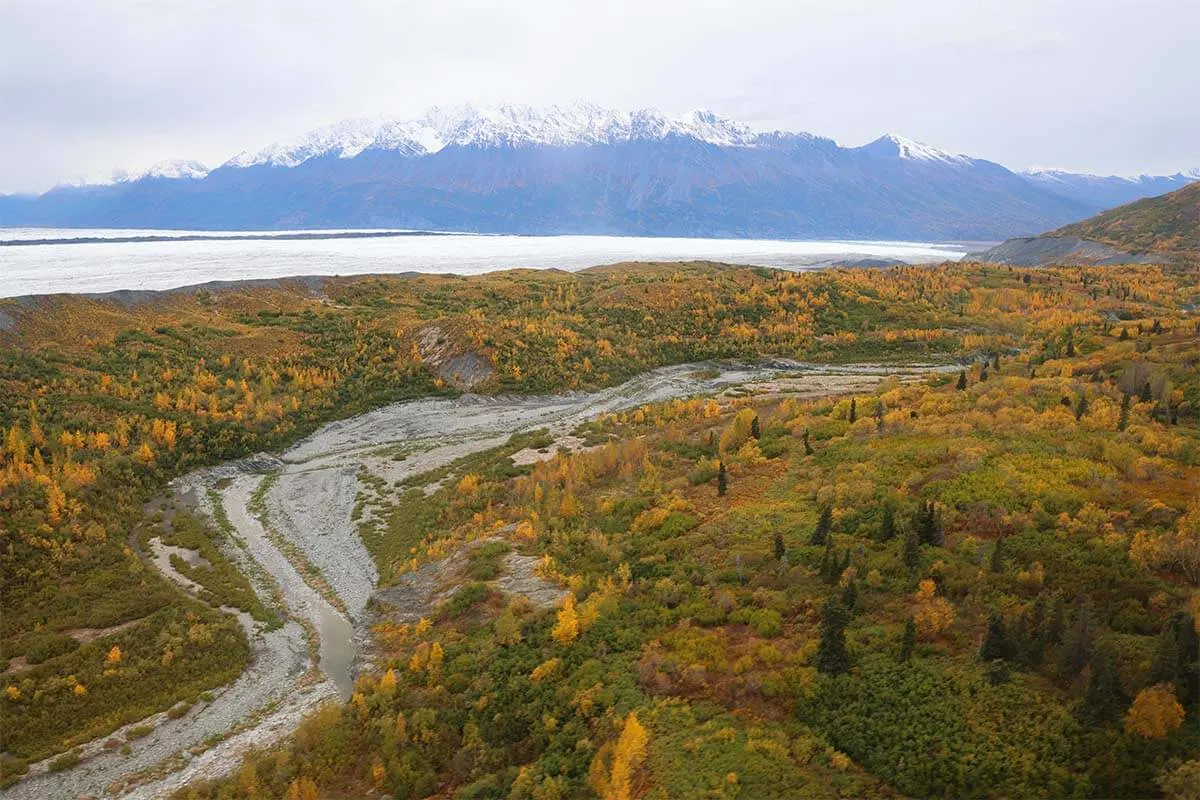 Knik River and Glacier aerial view from a helicopter tour