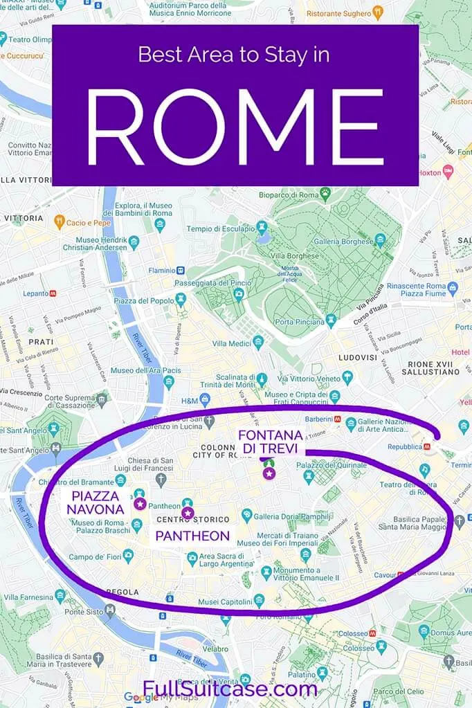 Map of the best area to stay in Rome