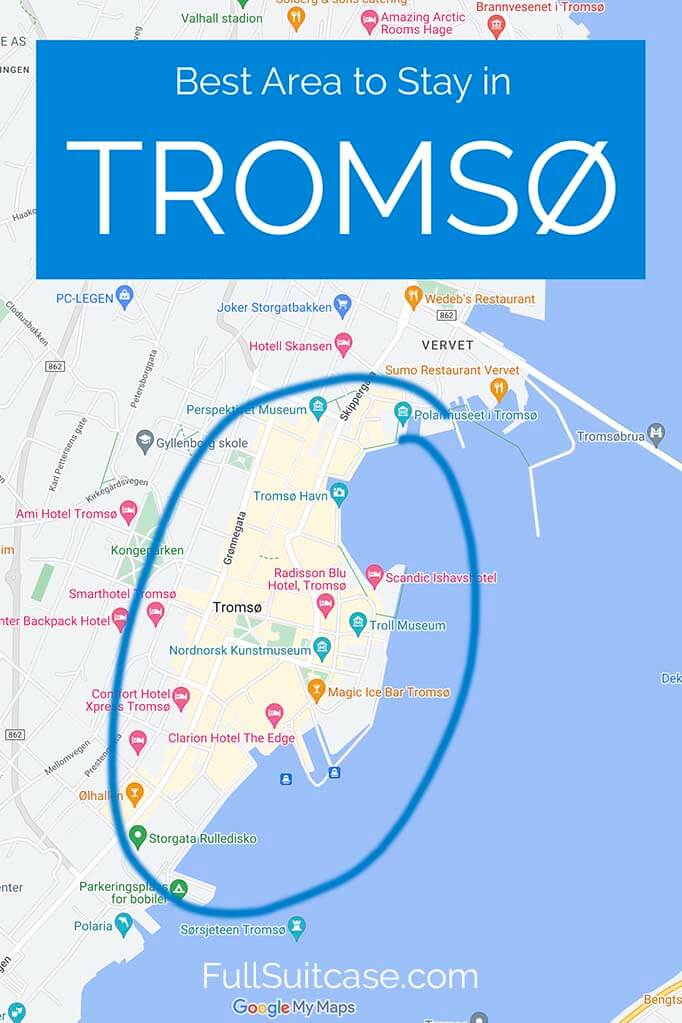 Map of the best area to stay in Tromso