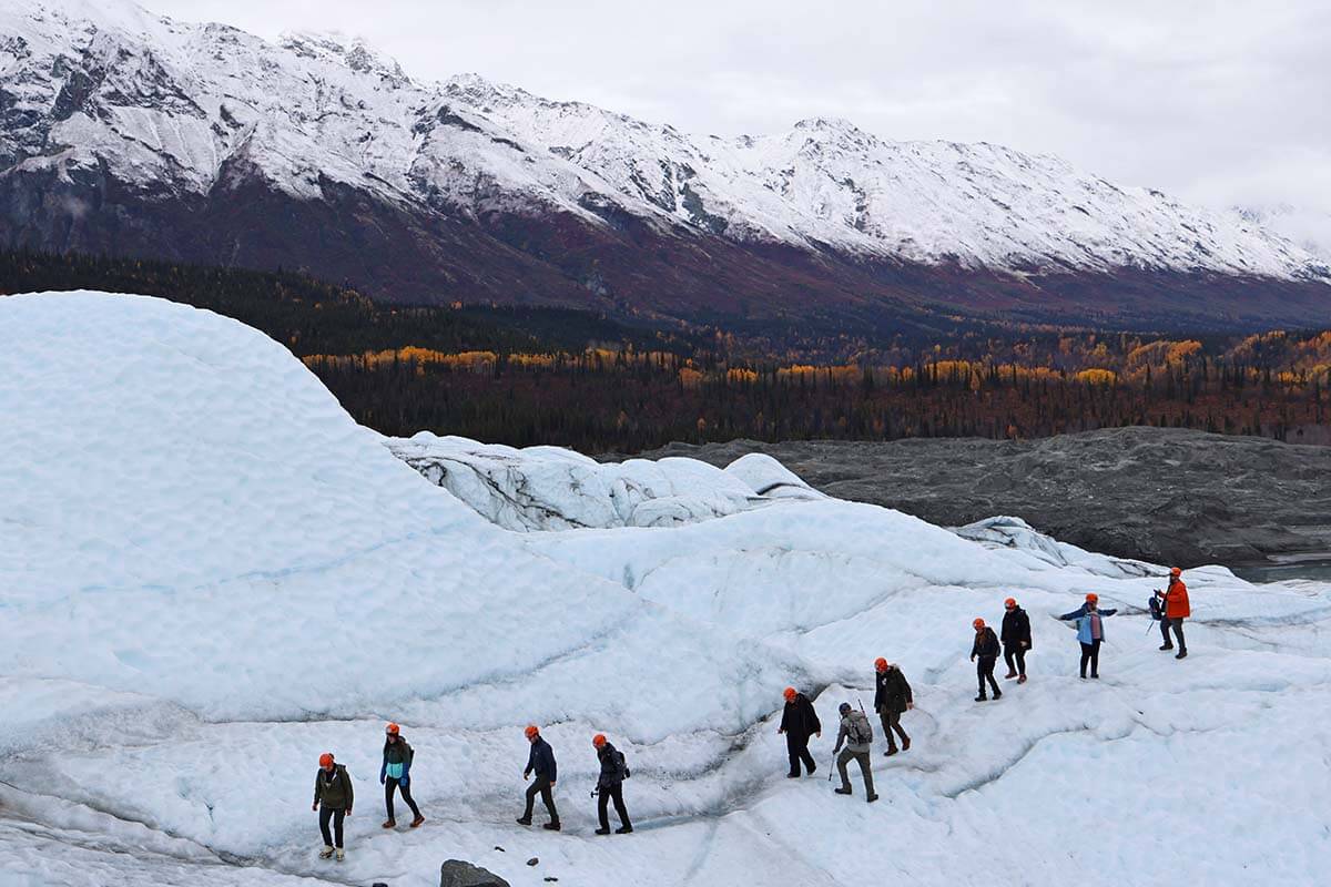 People hiking on the Matanuska Glacier tour in Alaska